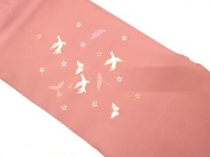 花鳥に蝶模様　刺繍　名古屋帯